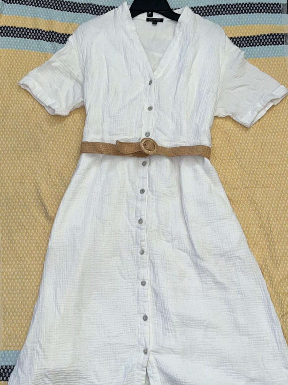 For Cynthia White 100% Cotton Gauze Button Front Belted Maxi Dress XL
